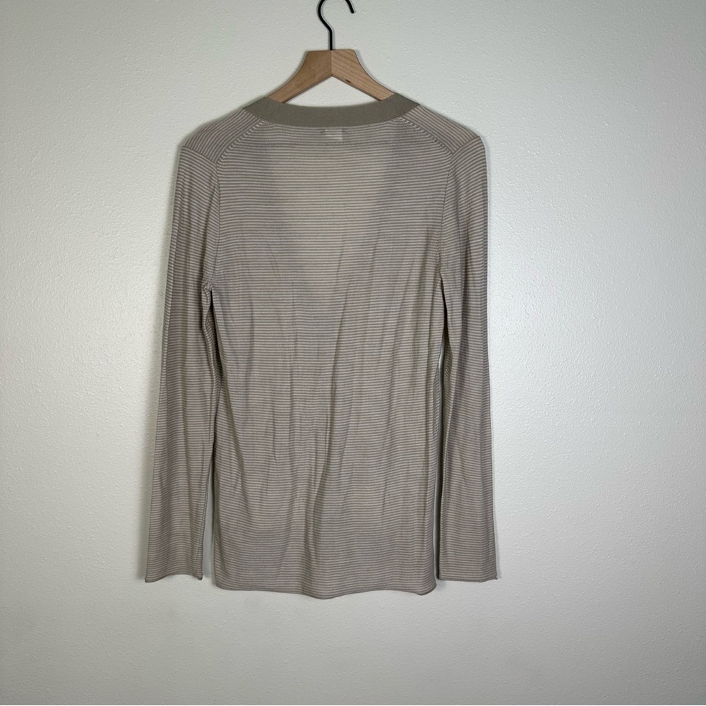 J CREW Womens Med Merino Wool Preppy Beige Stripe Lightweight Cardigan Sweater - Picture 5 of 7